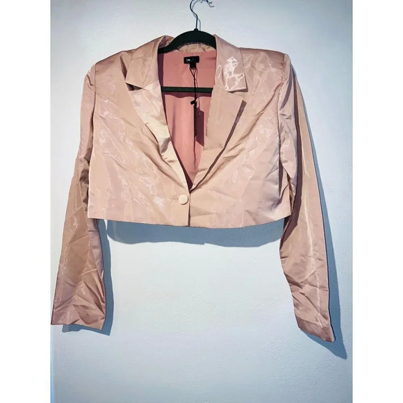 NBD Harmony Mauve Pink Cropped Ripstop Blazer Large New Womens Jacket - Picture 4 of 10